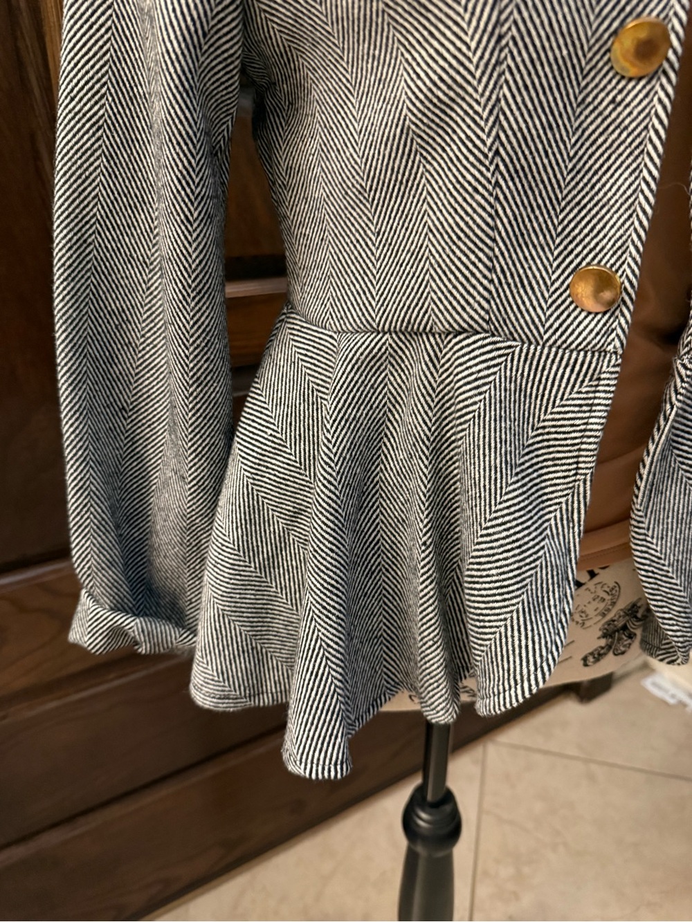 SHEIN Gray Herringbone Peplum Blazer with Gold Buttons - Picture 13 of 16